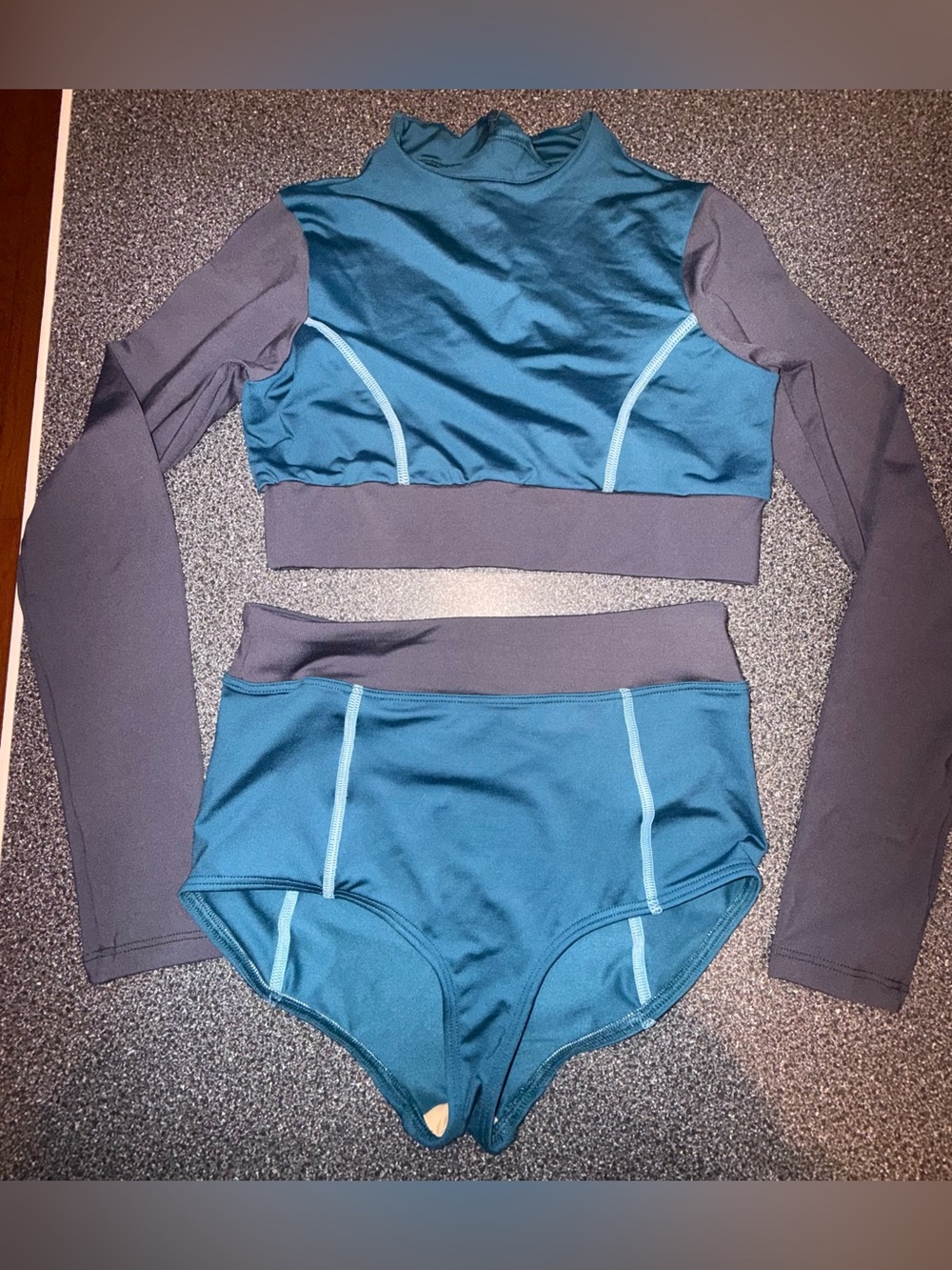 Tiger Friday 2 Piece Teal/Blue Dance Set Crop Top and Bottoms Size Adult Small